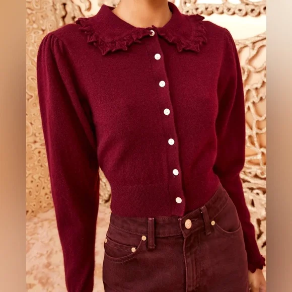 Ulla Johnson Kalila 100% Cashmere Cardigan Small | Malbec Luxury Designer Knit - Picture 4 of 9